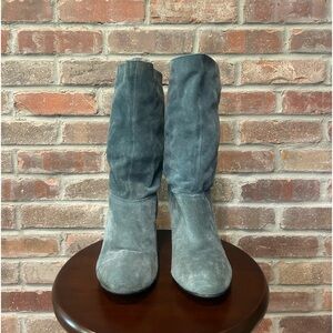 Chinese Laundry Blue Suede Adjustable Boots 3.5 inch heels Size 9